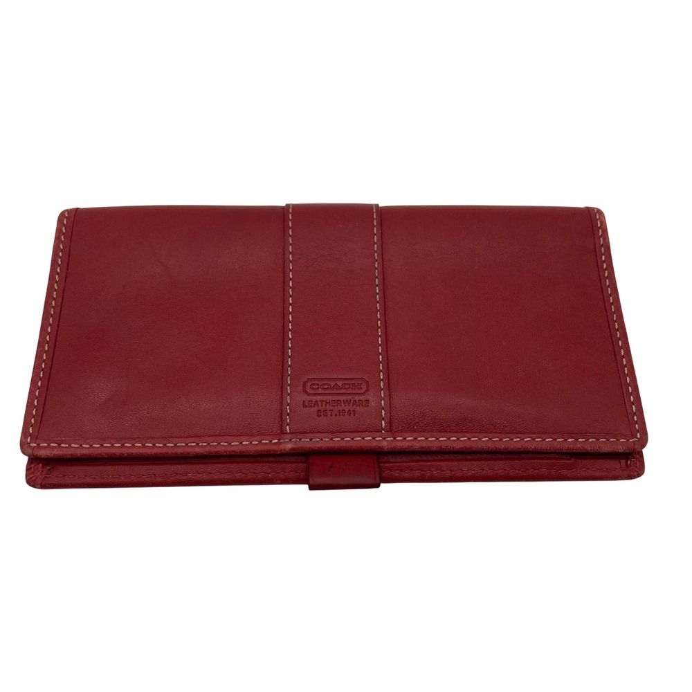 Coach Checkbook Cover Wallet Organizer Womens Red Leather VTG Contrast Stiching